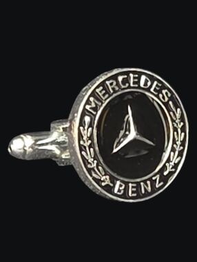 1 - Mercedes-Benz Black & Silver-Tone Round 3 Pointed Star Logo Cufflink